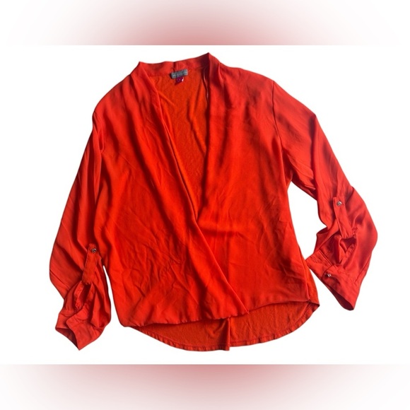 Vince Camuto Red Wrap Blouse with Long Sleeves size L summer spring - Picture 2 of 11